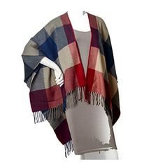 TD Collections Women's Woven Buffalo Plaid Ruana Poncho Wrap Shawl (Red Green Blue) Size: One Size.  Gender: female.  Age Group: adult. Blue Shawl Cape For Fall, Blue Fall Shawl, Poncho Wrap Shawl, Twisted Scarf, Shawl Fashion, Ruana Wrap, India Clothes, Velvet Shawl, Poncho Wrap