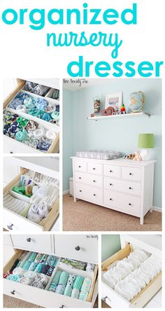 an organized nursery dresser with lots of drawers