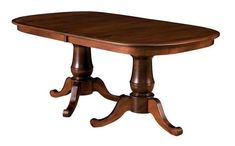 an oval wooden table with two pedestals on one end and three leaves on the other