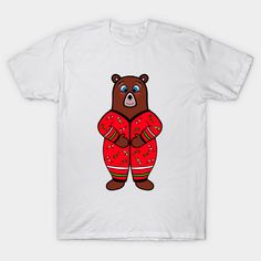 a t - shirt with an image of a bear wearing pajamas and holding his hands together