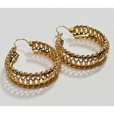 Beautiful 14K Karat Solid Yellow Gold Hoop Earrings Vintage Style Fast & Free Insured Shipping  Condition : Pre-Owned Professionally Polished to Look New Total Weight : 7 Grams 14K Gold Color : Yellow Gold  Measurements: 1.5" long 1" wide approximate Formal Yellow Gold Hoop Earrings With Ear Wire, Gold-tone Small Hoop Earrings For Formal Occasions, Formal Gold-tone Metal Hoop Earrings, Anniversary Yellow Gold Hinged Hoop Earrings, Formal Gold Hinged Hoop Earrings, Formal Gold Hinged Earrings, Elegant Hinged Yellow Gold Hoop Earrings, Formal Gold Hoop Earrings, Formal Small Hoop Pierced Earrings