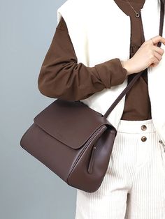 Minimalist Flap Square Bag  - Women Shoulder Bags Womens Work Bag, Genuine Leather Totes, Women Leather Backpack, Plain Style, Color Coffee, Coffee Brown, Genuine Leather Bags, Mini Handbags, Vacation Style