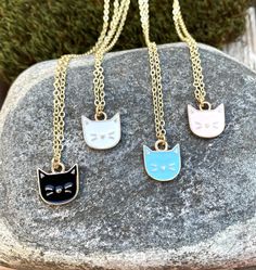 Cute Gold Jewelry With Cat Design, Cute Charms Jewelry For Best Friend Gift, Cute Nickel-free Necklace For Best Friend Gift, Gold Cat Design Dangle Jewelry, Gold Dangle Cat Design Jewelry, Cute Gold Necklace With Cat Design, Dainty Cat Design Necklace Gift, Cute Nickel-free Charm Necklace For Best Friend, Cute Hypoallergenic Charm Necklaces For Gifts