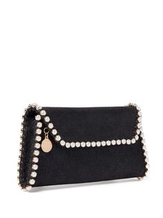 Stella McCartney Falabella pearl-detail Clutch Bag - Farfetch Luxury Pearl Embellished Clutch Shoulder Bag, Elegant Black Clutch With Pearl Handle, Black Clutch With Pearl Handle For Evening, Black Evening Clutch With Pearl Handle, Designer Evening Shoulder Bag With Pearl Handle, Designer Evening Bag With Magnetic Closure For Party, Designer Party Evening Bag With Magnetic Closure, Falabella Bag, Stella Mccartney Falabella