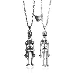 PRICES MAY VARY. Skull Necklace Set----- Alloy, Weight:24g.. Size：2.67inx0.59in. Chain length: 21.25in. skull couple necklace There are 3 colors to choose from, Silver Skull Necklace, gold Skull Necklace Set and Black Skull Necklace. Halloween party accessories. Unique Necklace----- Punk Metal Skull Necklace Sets. Suitable for men and women, necklaces and earrings full of punk personality. Will attract more attention. Animal Skull Necklaces-----This is a pair of uniquely designed earrings, a pai Matching Skeleton Necklace, Punk Skeleton, Heart Couple, Necklaces Set, Party Aesthetic, Halloween Necklace, Bff Necklaces, Aesthetic Jewelry, Vintage Skull