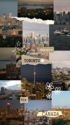 a collage of different cities and their names