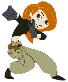 an orange haired woman with different parts labeled in her body, including gloves and boots