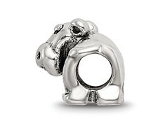 Sterling silver antiqued and polished finish hippo bead with 4mm opening. Measures approximately 5/16"L x 5/16"W.