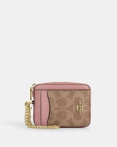 COACH® Outlet | Zip Card Case In Signature Canvas Cute Designer Wallets, Pink Coach Wallet, Coach Wallet Aesthetic, My Wishlist Ideas, Lulu Wallet, Cute Wallet Aesthetic, Wishlist Ideas I Want, Wallets Pink, Pink Wallets