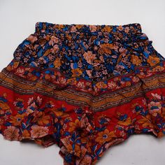 New High Waist Shorts.100% Rayon Orange Beachwear Shorts For Spring, Bohemian Multicolor Spring Shorts, Multicolor Bottoms With Elastic Waistband For Summer, Multicolor Elastic Waistband Bottoms For Beach Season, Casual Multicolor Bottoms With Elastic Waistband, Casual Multicolor Bottoms For Beach Season, Blue Floral Print Bottoms For Festival, Orange Vacation Shorts, Summer Multicolor Bottoms With Elastic Waistband