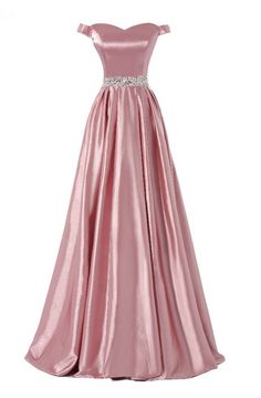 Long A-line Flesh Pink Stretch Satin Beaded Glamorous A-line Prom Gown, Embellished Satin Evening Dress For Prom, A-line Embellished Prom Evening Dress, Pink A-line Evening Dress For Prom, Embellished A-line Evening Dress For Prom Season, Glamorous A-line Gown With Sweep Train, Embellished Satin Dress For Prom Season, Embellished Satin Dress For Banquets, Embellished Satin Dress For Banquet