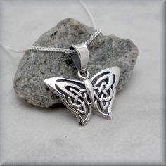 Butterfly Necklace Sterling Silver Celtic Necklace by BonnyJewelry Nickel Free Butterfly Necklace For Gifts, Nickel-free Butterfly Necklace For Gift, Adjustable Butterfly Necklace For Gift, Adjustable Nickel Free Butterfly Necklace, Adjustable Nickel-free Butterfly Necklace, Spiritual Silver Butterfly Necklace, Celtic Jewellery, 3 Butterflies, Celtic Knot Pendant