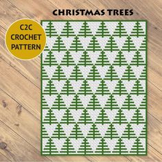 a christmas tree pattern with the words cz crochet written in white and green