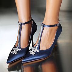 Shop Navy Rhinestone T Strap Heel Pointed Toe Stiletto Heel Pumps Wedding Shoes color Navy for Anniversary, Formal Event, Going out with worldwide Free shipping & Free return. Wedding Shoes With Rhinestones For Banquet, Embellished High Heel Wedding Shoes For Banquets, Embellished High Heel Wedding Shoes For Banquet, Silver Embellished Heels For Banquet, Elegant Rhinestones Wedding Shoes For Banquet, Closed Toe Heels With Rhinestones For Banquet, Crystal Ankle Strap Heels For Wedding, Fitted Wedding Shoes With Rhinestones For Banquet, Rhinestone Wedding Shoes For Banquets