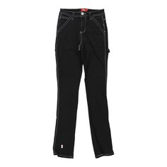 Description:Vintage Dickies black carpenter trousers, fit a UK size 6 - mid rise with a 26" waist. Size conversion: US Size: 2EU Size: 34IT Size: 38 RISE TYPE: Mid RiseWAIST: 26 inches / 66cmsINSEAM: 32 inches / 81cmsRISE: 9.5 inches / 24cmsGENDER: womens CONDITION: good- marks on front.STYLE: carpenter trousersERA: 1990sCOLOUR: blackFABRIC: cotton blend Black Stretch Straight Leg Cargo Jeans, Black Utility Straight Leg Work Pants, Black Straight Leg Cargo Pants With Contrast Stitching, Black Straight Leg Pants With Contrast Stitching, High Waist Stretch Black Cargo Jeans, Black Stretch High Waist Cargo Jeans, Black Straight Leg Bottoms With Contrast Stitching, Urban Mid-rise Workwear Bottoms, Urban Mid-rise Bottoms For Workwear