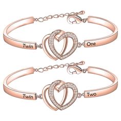 PRICES MAY VARY. Material: the bracelet is made of High-quality copper and Cubic Zirconia, it will not cause skin allergy. Size: interlocking circles bracelet, the minimum diameter of bracelet is 5cm(2inch), the extension chain is 5cm(2inch). Adjustable chain fits most people's wrists. Engraved with “Twin One”&“Twin Two”, this elegant and delicate bracelet set makes a special gift for the twins in your life. Life is so much better when you have twin to share the ride. Twin sisters are the perfec Twin Bracelets, Sisters Jewelry, Skin Allergy, Twins Gift, Hearts Bracelet, Cousin Gifts, Interlocking Hearts, Sister Jewelry, Gifts Teacher