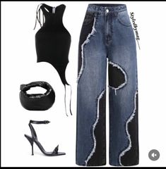 A black halter top
A burnt blue oversized boyfriend jean.
Black bag
A pair of black heels Trendy Casual Outfits, Mode Harajuku, Casual Outfits Ideas, Stile Hijab, Mode Zara, Modieuze Outfits