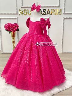 Neon Fuchsia Baby Girl Dress. Girl Party Dress. Sparkle Neon Fuchsia . for Special Occasion, Princess Gown, Couture Gown. - Etsy Lace Gown Styles For Kids, Pink Dress For Kids, Party Dress Sparkle, Ivy Kitchen, Fuschia Pink Dress, New Model Dress, Kids Birthday Dresses, Gown Couture