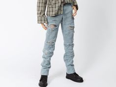 Total 1 Piece: Pants - Clothes for 1/3 size male doll. - Made to fit on Sartoria J N71 ATH body. Male Doll, Grey Flowers, Blue Pumps, Light Blue Jeans, Blue Jean, Pants Outfit, Beautiful Shoes, Western Boots, Nice Shoes