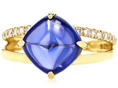 Bella Luce® Esotica™ tanzanite cabochon and white diamond simulants 9.51ctw square cushion and round, Eterno™ 18k yellow gold over sterling silver ring. Measures approximately 0.81" L x 0.50" W and is not sizeable. Diamond Simulant, White Diamond, Sterling Silver Ring, Special Gifts, Silver Ring, Sterling Silver Rings, Cubic Zirconia, Silver Rings, Yellow Gold