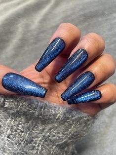 Full Cover False Nails Long ballet nails with magnetic blue black framed design Quick buy a set of 20 nails  You will receive 20 nails, This covers all nail sizes  2 of each size 0,1,2,3,4,5,6,7,8,9,   OR These beautiful nails come made to measure in a set of 10 (sizing kits available or online measuring )  These options are available at the check out.. Please contact me if you have any questions  You will also receive a application kit: Wooden cuticle presser  Mini file  Nail Glue with brush ap Gloss Nails, Press On Nails Blue, Ballet Nails, Sticky Pads, Nails Long, Nail Sizes, Nail Glue, Blue Nails, False Nails