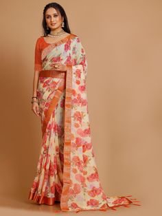 Jisha Georgette Floral Printed Brocade Border Saree Soft easy to wear georgette fabric. Beautiful floral print with stone Brocade border Comes with waist belt. Comes with unstitch blouse fabric. Effortlessly elegant and versatile, the Jisha Saree is the perfect addition to any wardrobe. Made from soft and lightweight Georgette fabric, it features a stunning floral print and intricate brocade border. Border Saree, Georgette Fabric, Printed Sarees, Blouse Fabric, Floral Printed, Waist Belt, Floral Print, Floral Prints, Saree