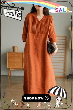 Print1 Loose Linen Long Dresses Button Solid Half Sleeve Long Linen Dress, Button Dress, Long Dresses, Half Sleeve, Half Sleeves, Long Dress, Loose Fitting, Shop Now, Dresses