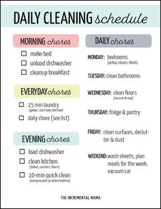 the daily cleaning schedule is shown in this printable version, with instructions to keep your house clean and organized