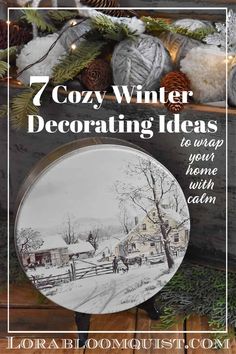 a christmas tree decorated with ornaments and lights in front of the words cozy winter decorating ideas