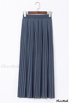 Olivia Mark - Solid Color Chiffon Pleated Maxi Skirt with High Waist - Elegant and Stylish Pleated Maxi Skirt, Pleated Maxi, Gray Skirt, Skirt Length, Blue Gray, Pleated Skirt, Blue Grey, Maxi Skirt, High Waist