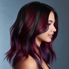 47 Stunning Dark Red Hair Color Ideas for 2023 Hidden Pops Of Color In Hair, Brunette And Colorful Hair, Red Highlights On Short Hair, Hair Color Streaks For Brunettes, Edgy Hair Color Ideas For Short Hair, Peek A Boo Red Hair, Red And Purple Hair Color Ideas, Red Violet Hair Color With Highlights, Dark Red And Purple Hair