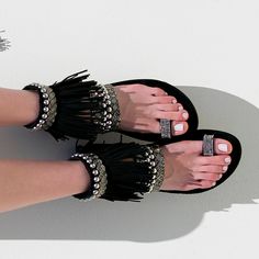 "Our fringe gladiator sandals are elegant and stylish. These shoes are a \"hurricane\" of style and refinement. Made for women of exquisite style, that love bold, unique and chic statement pieces. Our stylish, embellished black fringe sandals, are exclusively handmade in our studio in Greece by a dream team of great, talented people, each unique masters of their craft, who love to experiment with new ideas. The sandals are handcrafted with the finest quality black color, suede leather and have a Party Sandals With Tassels And Open Toe, Party Open Toe Sandals With Tassels, Summer Party Sandals With Adjustable Fit, Adjustable Toe Post Sandals For Party, Summer Party Ankle Strap Flip Flops, Leather Open Toe Sandals With Tassels, Bohemian Toe Post T-strap Sandals For Summer, Bohemian T-strap Toe Post Sandals For Summer, Bohemian T-strap Sandals With Round Toe For Summer