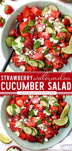 strawberry cucumber salad with feta cheese and mint