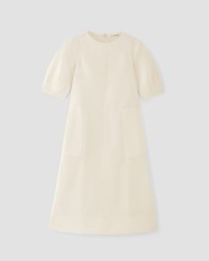 The Short-Sleeve Puff Midi Dress Bone – Everlane Midi Length, A Line, Organic Cotton, Short Sleeves, Midi Dress, Crew Neck, Womens Shorts, Quick Saves