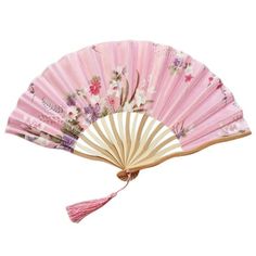 a pink fan with flowers on it