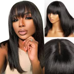 PRICES MAY VARY. Wig Material: Real Human Hair Bob Wigs with Bangs for Women.The 180% Density gives hair a Thick, Natural Look.Elegant and Silky. Can be Straightened, Dyed, Bleached and Restyled as you own hair Upgraded 4x2 Transparent Lace: Upgraded 4x2 Transparent Lace Human Hair Bob Wig with Bangs.Breathable and Comfortable.Suitable for all skin types.No Shedding No Tangle Bob Wig with Bangs: Glueless Bob Wigs Human Hair with Bangs.This Bangs can be styled as center parted bangs and parted ba Bob Sew In With Bangs, Straight Layered Bob, Sew In With Bangs, Bob With Bangs Hairstyles, Bob Wigs With Bangs, Curling Straight Hair, Bob Wig With Bangs, Wig Material, Parted Bangs