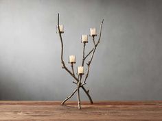 a branch with candles in it sitting on a table