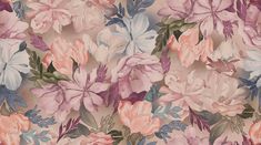 a floral wallpaper with pink and blue flowers