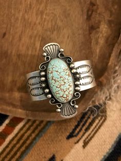 The Alton Number 8 Mine Cuff-Bracelets & Cuffs-Calli Co., Turquoise and Silver Jewelry, Native American Handmade, Zuni Tribe, Navajo Tribe, Brock Texas Number 8, Turquoise Cuff, Cuff Detail, Hand Stamped, Cuff Bracelets, Gap, Cuff, Stamp, Turquoise