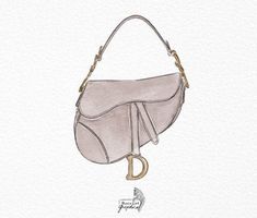 a drawing of a purse with the letter d hanging from it's shoulder strap