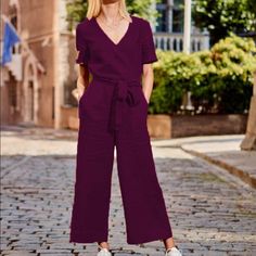 FREE SHIPPING ON ALL ORDERS OVER $50 | 100% SATISFACTION GUARANTEED Click "ADD TO CART" To Get Yours Now | Up To 60% OFF✨ Get ready to turn heads with Arimonz's Women's Wide Leg Jumpsuit! Featuring a trendy short sleeve design and flattering playsuit style, this romper jumpsuit is the perfect addition to your wardrobe. Made of high-quality fabrics, can keep you comfortable, breathable, and stylish all day long. Shop now for the ultimate fashion statement! Features: 📌 Loose Fit Type📌 Comes in m Solid Color Cotton V-neck Jumpsuits And Rompers, Cotton V-neck Jumpsuit In Solid Color, Purple Cotton Jumpsuits And Rompers For Summer, Cotton V-neck Jumpsuit For Work, Casual Purple Fitted Jumpsuits And Rompers, Purple Summer Jumpsuits And Rompers For Work, Summer Purple Jumpsuits And Rompers For Work, Casual Fitted Purple Jumpsuits And Rompers, Fitted Purple Casual Jumpsuits And Rompers