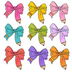 colored pencils with bows on them are shown in this drawing lesson for the children