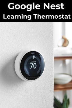 the google nest learning thermostat is shown in front of a white wall