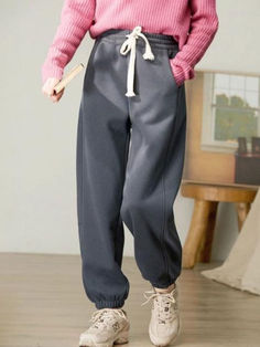 Style: Casual Material: Cotton Blend Pattern: Solid Color Length: Full Length Closure Type: Drawstring Silhouette: Loose Gender: Female Season: Winter #gray #fleece #pants #trousers Comfy Pants, Fleece Pants, Sweat Pants, Denim Overalls, Jeans Jumpsuit, Season Winter, Cotton Fleece, Palazzo Pants, Baggy Jeans