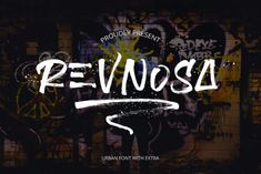 the word renosa written in white on a black background with graffiti and spray paint