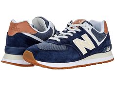 New Balance Classics ML574v2 - Men's Running Shoes : Indigo/Faded Mahogany : Add a vintage runner design to your wardrobe with the iconic silhouette of the New Balance Classics ML574v2 sneakers. Casual shoes with suede and mesh or textile uppers in a sporty silhouette. Foam-padded collar and tongue. Soft linings and a removable foam insole provide all-day comfort. Traditional lace-up closure. TPU heel insert for extra support. ENCAP® midsole for cushioning. Durable rubber outsole. Imported. Meas Suede Running Shoes With Rubber Waffle Outsoles, Suede Running Shoes With Rubber Waffle Outsoles For Sports, Sporty Suede Sneakers For Running, Suede Sneakers With Rubber Sole For Running, Suede Running Shoes With Boost Midsole, Suede Running Shoes With Boost Midsole For Jogging, Casual Running Sneakers With Contrast Sole, Suede Running Shoes With Rubber Sole For Sports, Sporty Suede Running Shoes For Streetwear