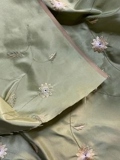 NEW 100% Silk Taffeta with Embroidered Floral Motif Fabric in Dusty Pistachio Green | www.fancystylesfabric.com Taffeta Fabric, Elegant Fabric, Pistachio Green, Silk Taffeta, Yellow Fabric, Costume Dress, Pistachio, Floral Motif, Silk Fabric