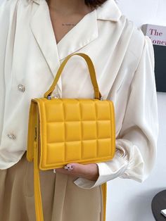 Minimalist Quilted Flap Square Bag  - Women Satchels Cutest Outfits, Yellow Purses, Womens Outfits, Minimalist Bag, Cute Purses, Colorful Rainbow, Fabric Bags, Dress Silhouette, Nylon Bag