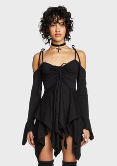 Current Mood Off The Shoulder Handkerchief Mini Dress - Black – Dolls Kill