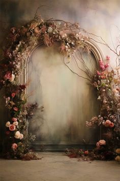 a painting of an arch with flowers on it